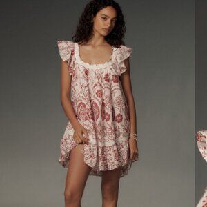 Maeve Anthropologie Flutter Sleeve Babydoll Mini Dress Size M Cottagecore Boho
